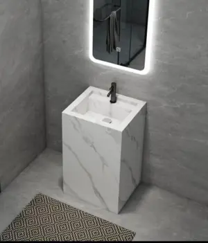 Wash Basin Porcelain Wall Hang White&Gold Deep