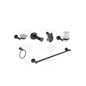 إكسسوار حمام أسود 6 قطع Lima طقم إكسسوارات حمام أسود إكسسوارات حمام Lima تصميم عصري
